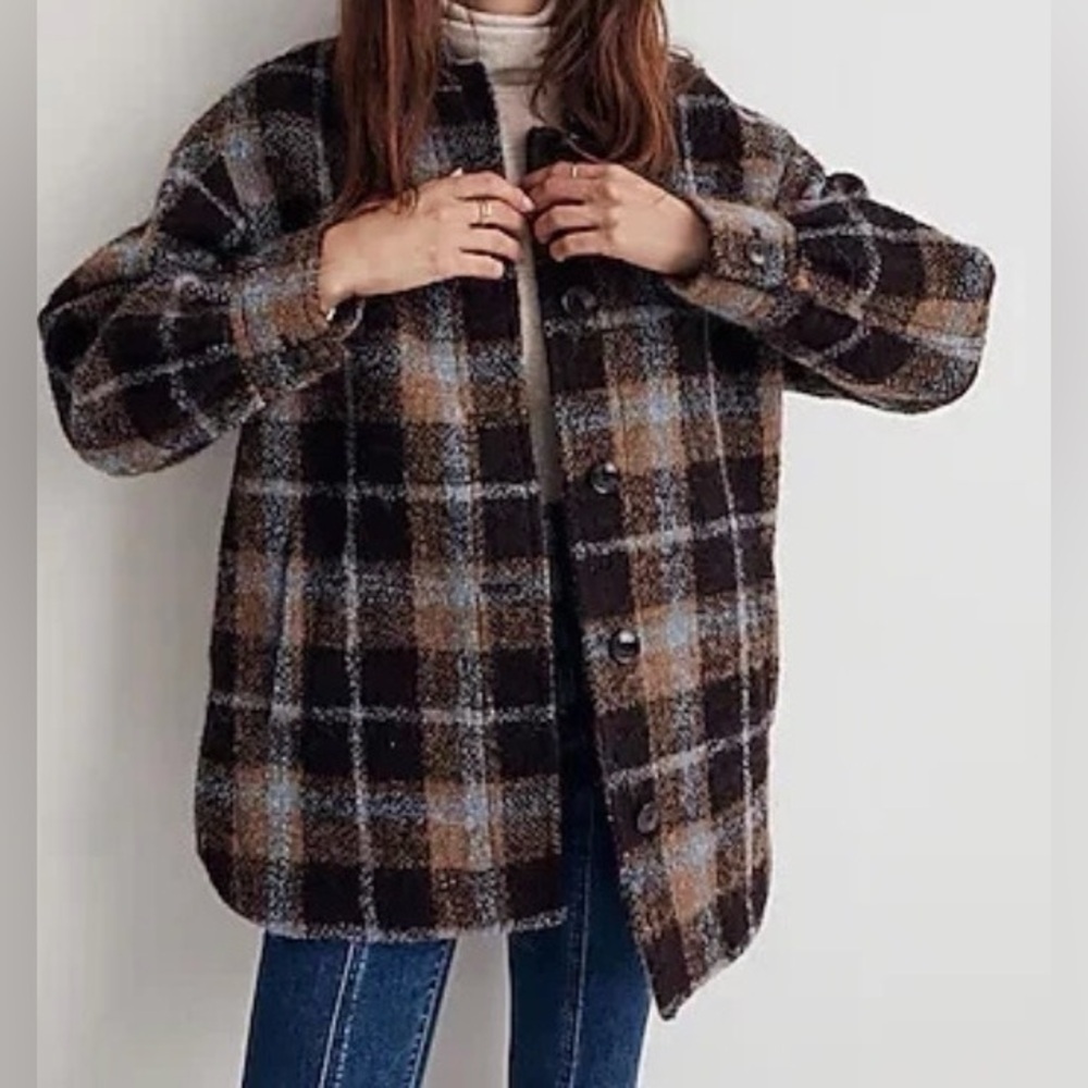 NWT $268 Madewell Belrose Shirt Jacket Coat in Cassel Plaid Size M - Picture 3 of 8